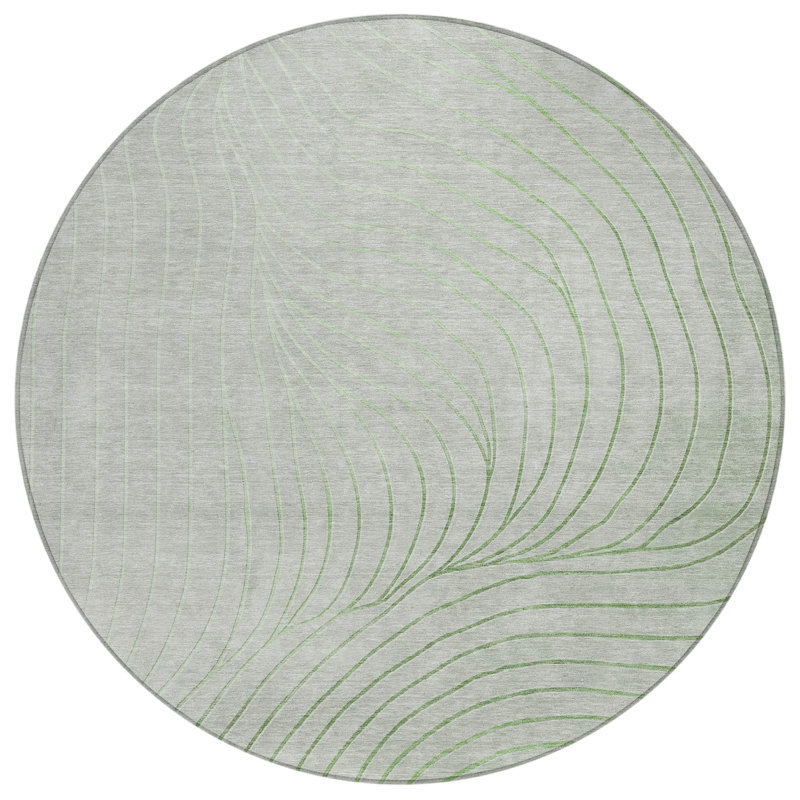 Machine Washable Indoor/Outdoor Xhevrie Aloe Rug, Round 8'