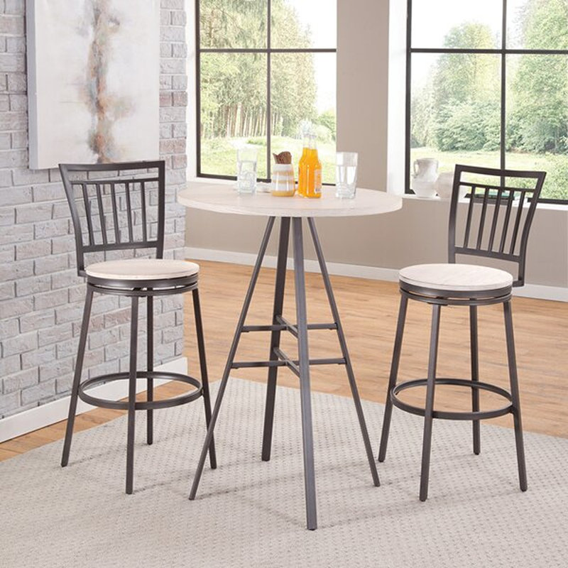 Kanagy Swivel Counter Stool with Metal Frame, Bar Stool (30" Seat Height), Whitewashed