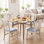 2 chaises de salle à manger en bois rembourrées en tissu avec dossier haut incurvé gris + blanc