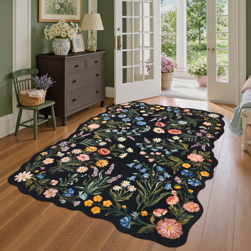 Scalloped Non-Slip Area Rug – Machine Washable