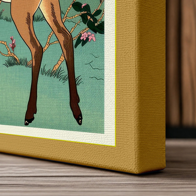 Leaping Deer Japandi - Wrapped Canvas, 18x12 - 45.7 x 30.5 cm, Ochre Border