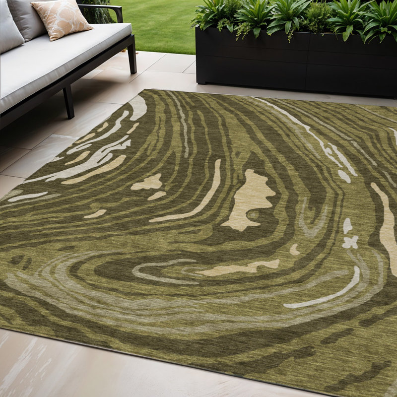 Tapis extérieur lavable abstrait vert olive 5 pi x 8 pi