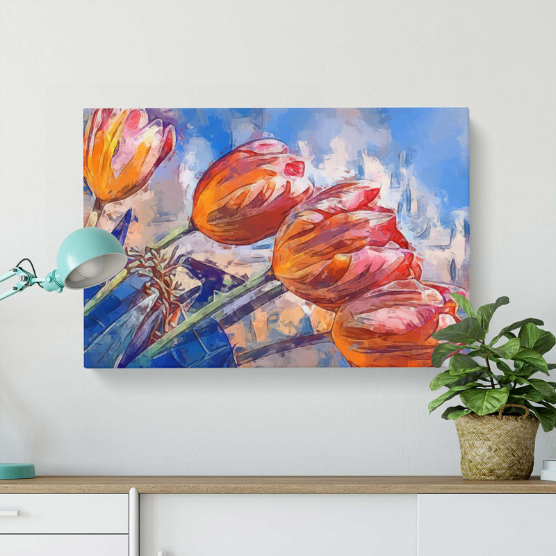 Tulips In Spring In Abstract - Wrapped Canvas Painting, 60cm H x 91cm W x 3cm D