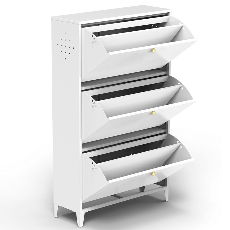 Armoire à chaussures autoportante entièrement en acier, 3 tiroirs, - Armoire de rangement blanche au design économe en espace