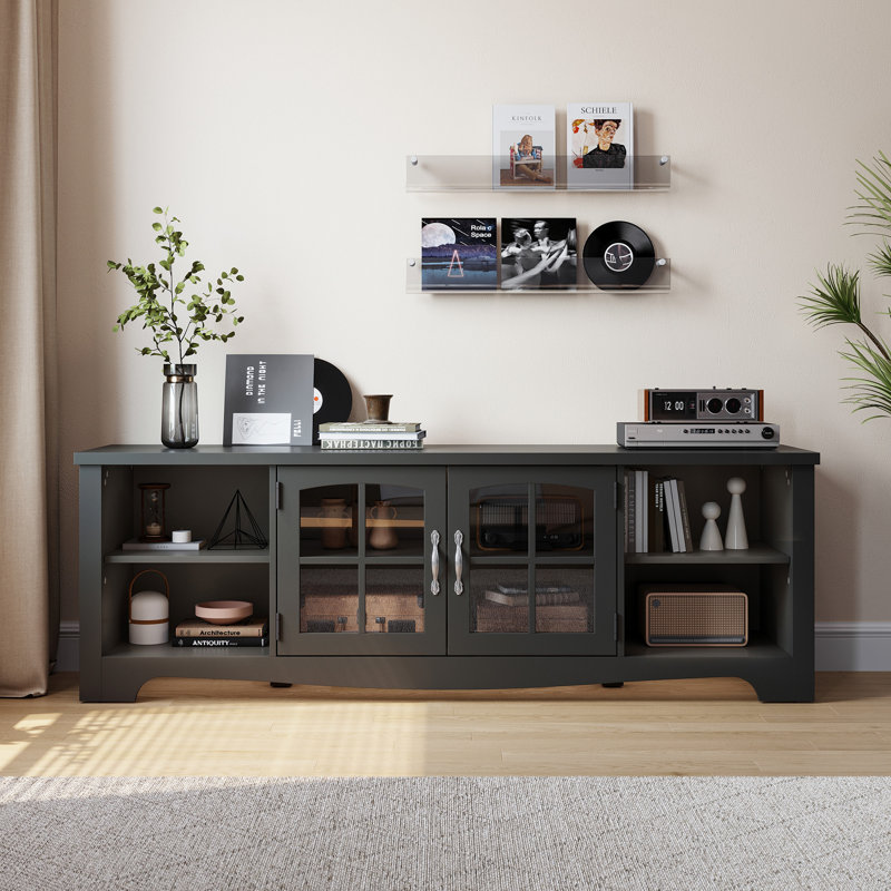 Meuble télé 66 po pour téléviseur de 75 po ou moins Callison avec rangement spacieux et tablettes réglables, Noir