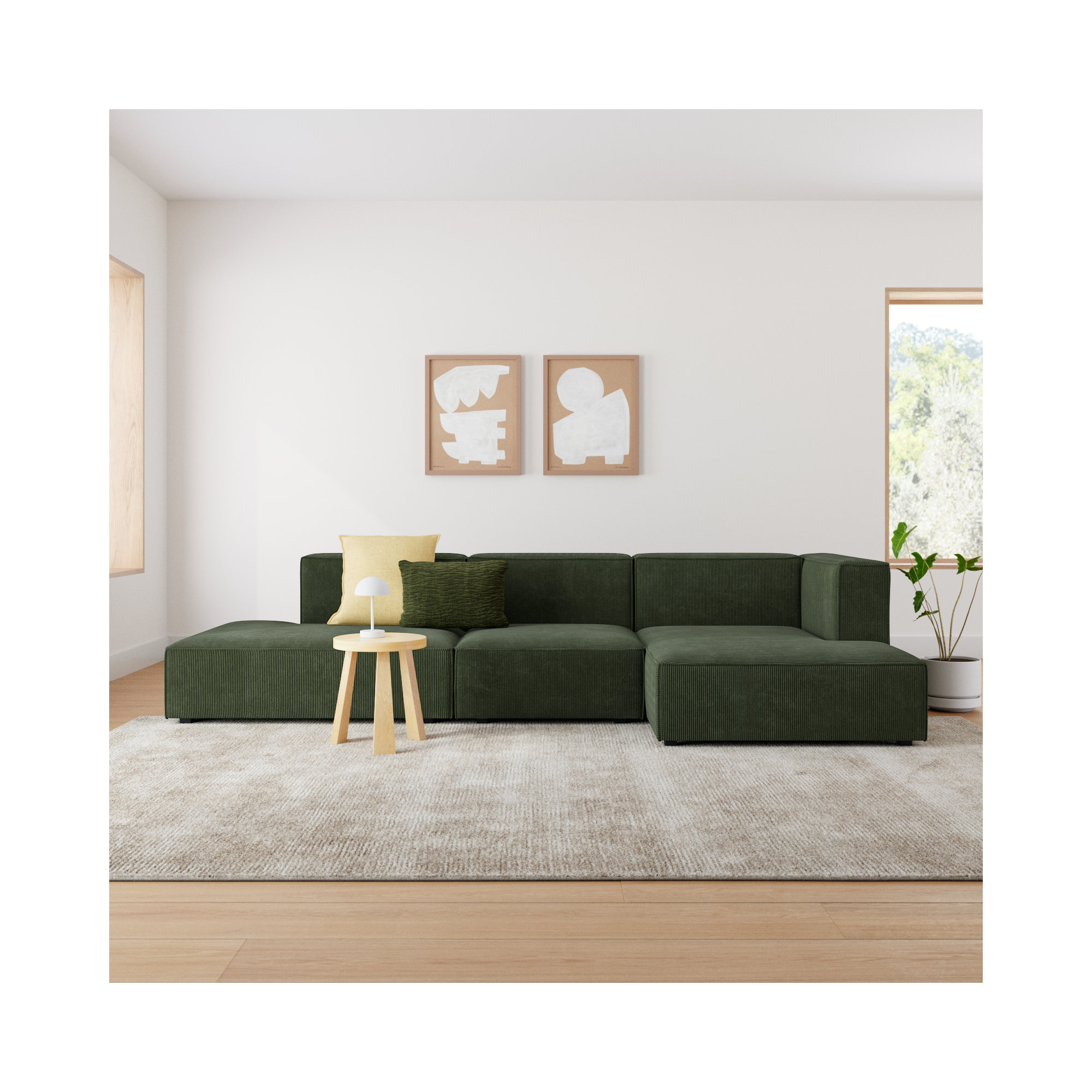 Shonnard 3 - Piece Upholstered Sectional, Right Hand Facing, Olive Green Performance Corduroy