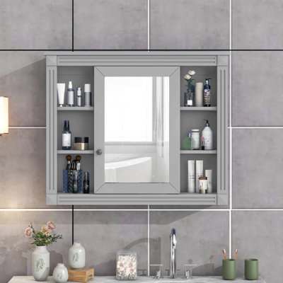 Armoire de rangement murale 35 po x 28 po, armoire à pharmacie, armoire murale moderne avec miroir, armoire à miroir avec 6 tablettes ouvertes (meuble-lavabo non inclus)