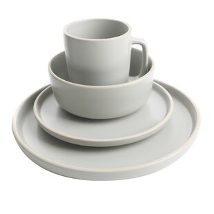 Gibson Home Oslo 12-Piece Porcelain Double Bowl Dinnerware Set Grey