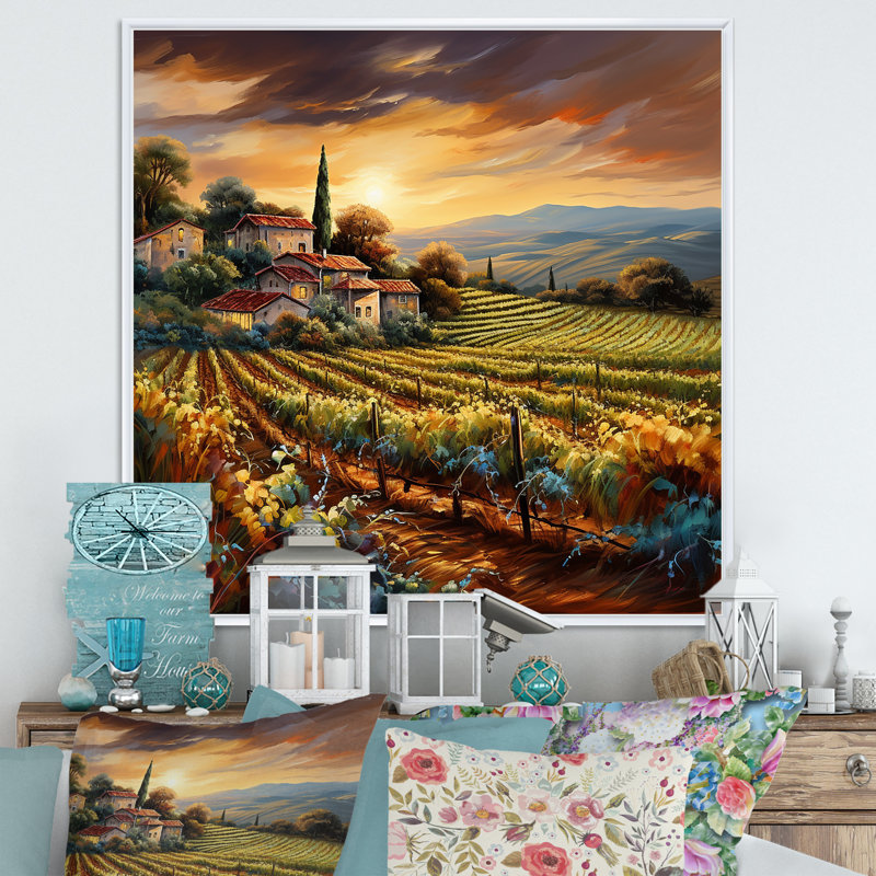 «Vineyard Charm», art liquide vif I, Cadre flottant blanc, H 36 po x l 36 po x P 1,5 po