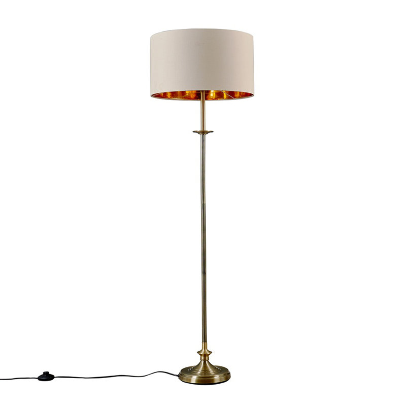 Roupen 144cm Traditional Floor Lamp, Beige/Bronze, Antique Brass