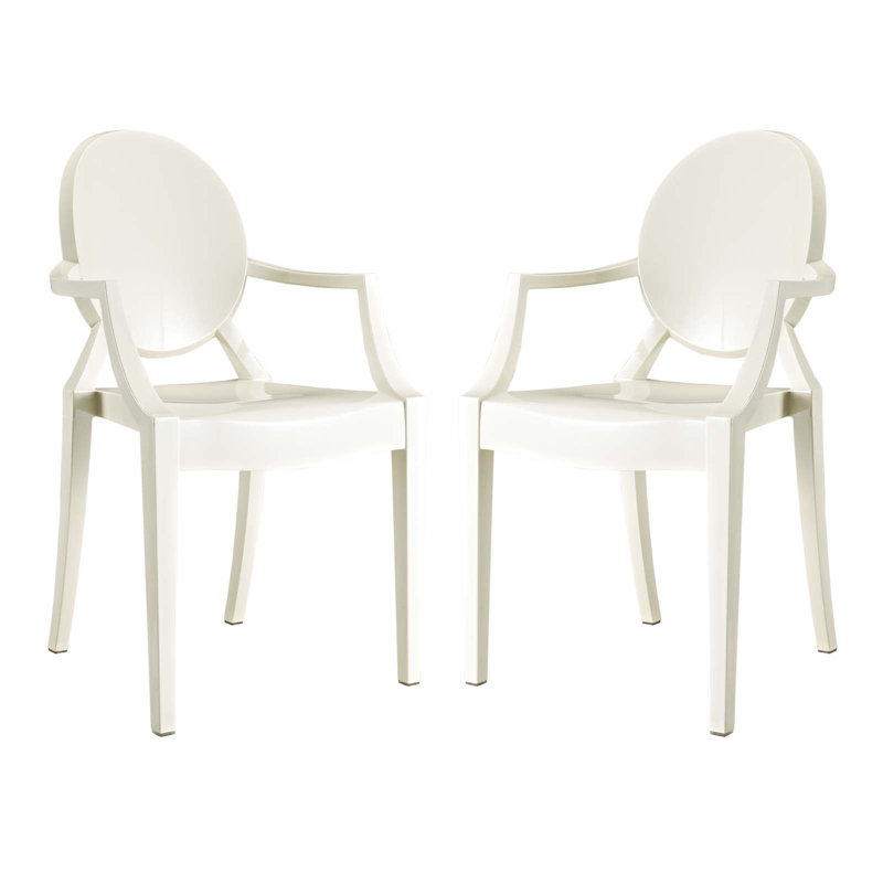  King Louis Back Stacking Side Chair, White, 2