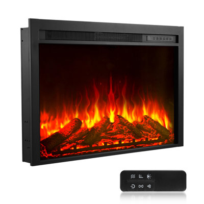 Foyer électrique encastré mural de 40 pouces noir, chauffage intérieur avec 9 couleurs de flamme et 5 réglages de luminosité, modes de chauffage double de 750 W et 1500 W, minuterie de 8 heures, télécommande et commande tactile, chauffage de 5000 BTU