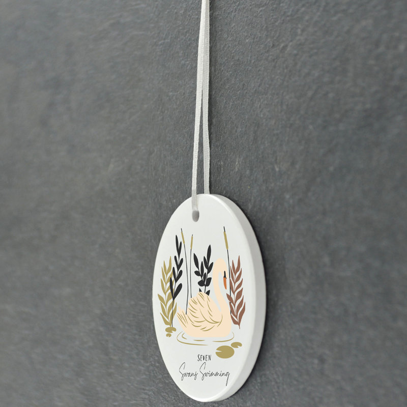 Sanson Seven Swans Swimming Circle Shaped Ceramic Ornament