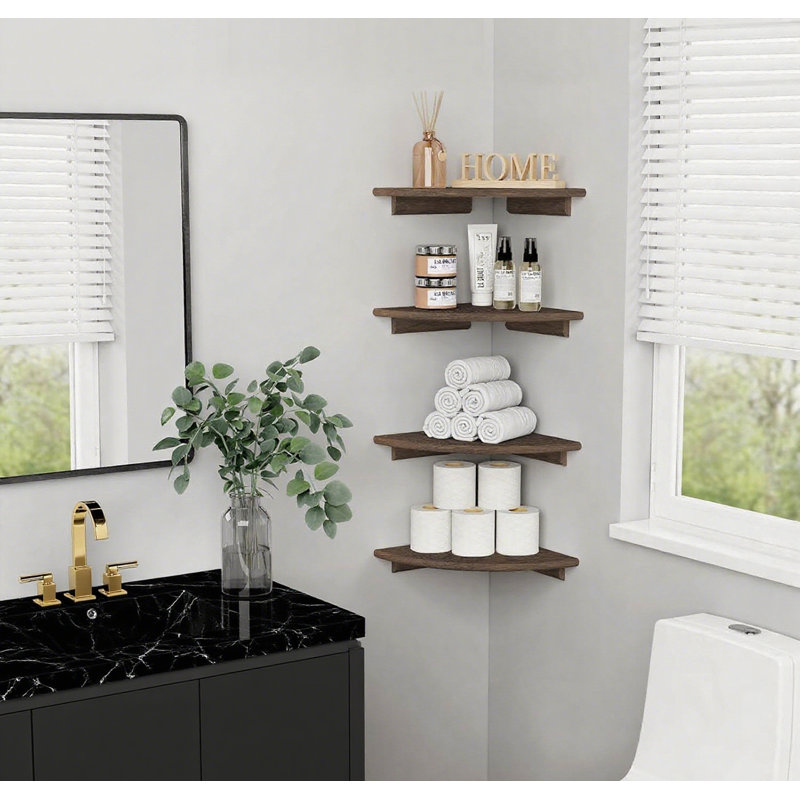 Floating Corner Bookshelf Set, Rustic Wall Mounted Shelves For Living Room, Bedroom, Kitchen, Office, And Closet Storage