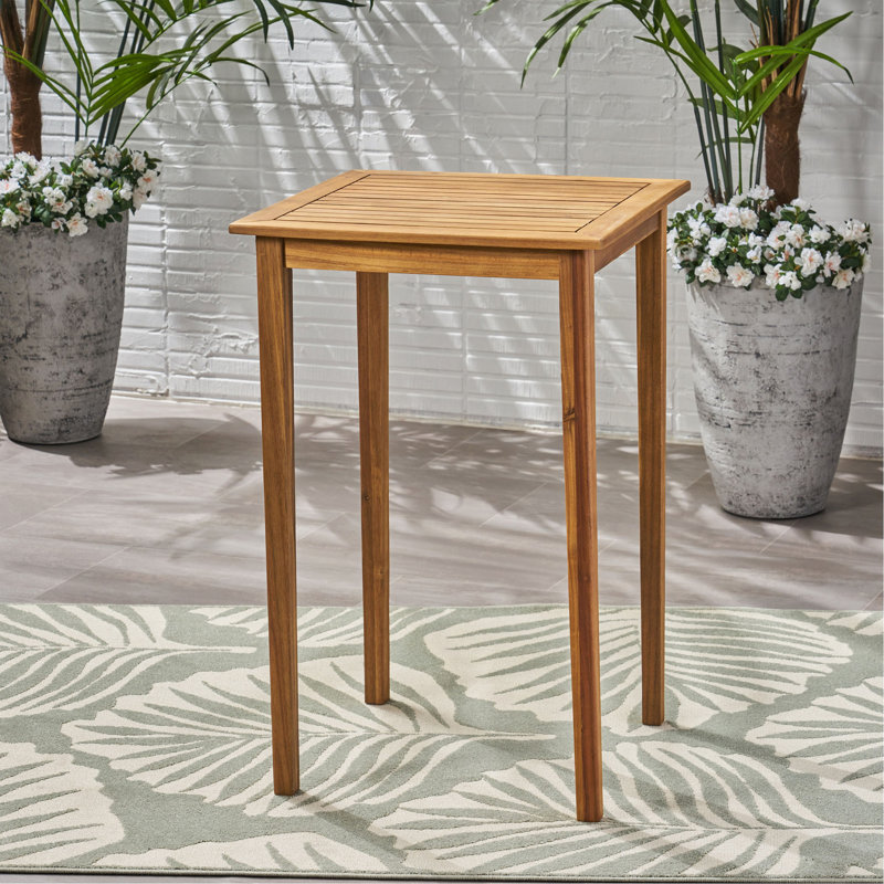 Table de bar d'extérieur carrée en bois d'acacia minimaliste