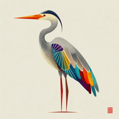 Rainbow Heron - Colorful Modern Bird Canvas Wall Art