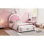 Lit plateforme simple avec tête de lit lapin charmant - Revêtement blanc / rose Taille aucun sommier requis Matériaux blanc et rose