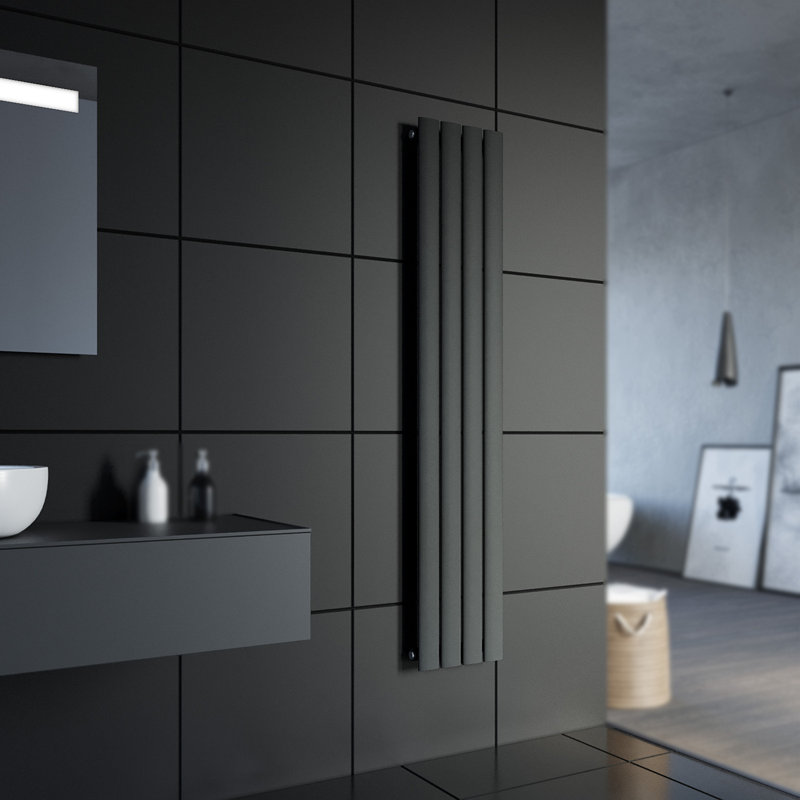 Roxy Vertical Designer Radiator, Black, 160cm H x 30.8cm W x 4.9cm D