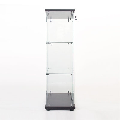Élégante armoire en verre avec trois tablettes pour l'affichage et le rangement, polyvalente et fonctionnelle.