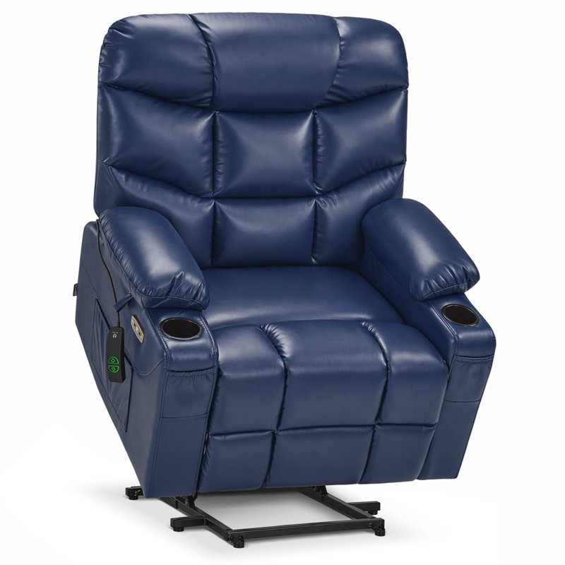 Latise Wide Power Recliner Lift Chair with Extended Footrest, Faux Leather, Navy Blue 100% Polyester