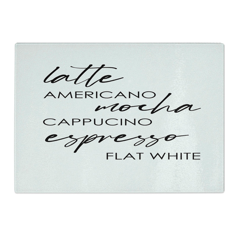 Coffee Types Typography Chopping Board, 0.4cm H x 20cm W x 28.5cm L