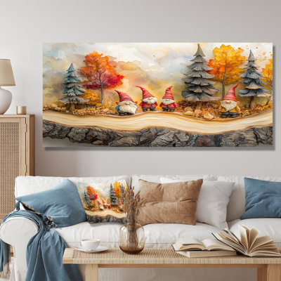 Autumn Gnomes Family Into The Woods III - Gnome Metal Wall Art, Modern Metal Art Print