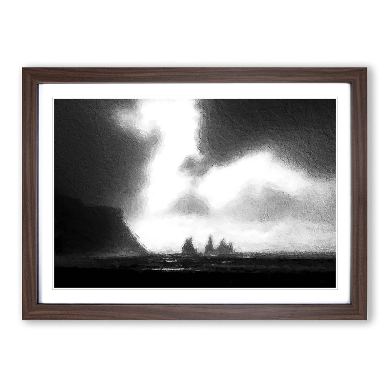 Rock Formations in Vik Iceland - Picture Frame Painting Print, 48cm H x 65cm W x 2cm D, Walnut Framed