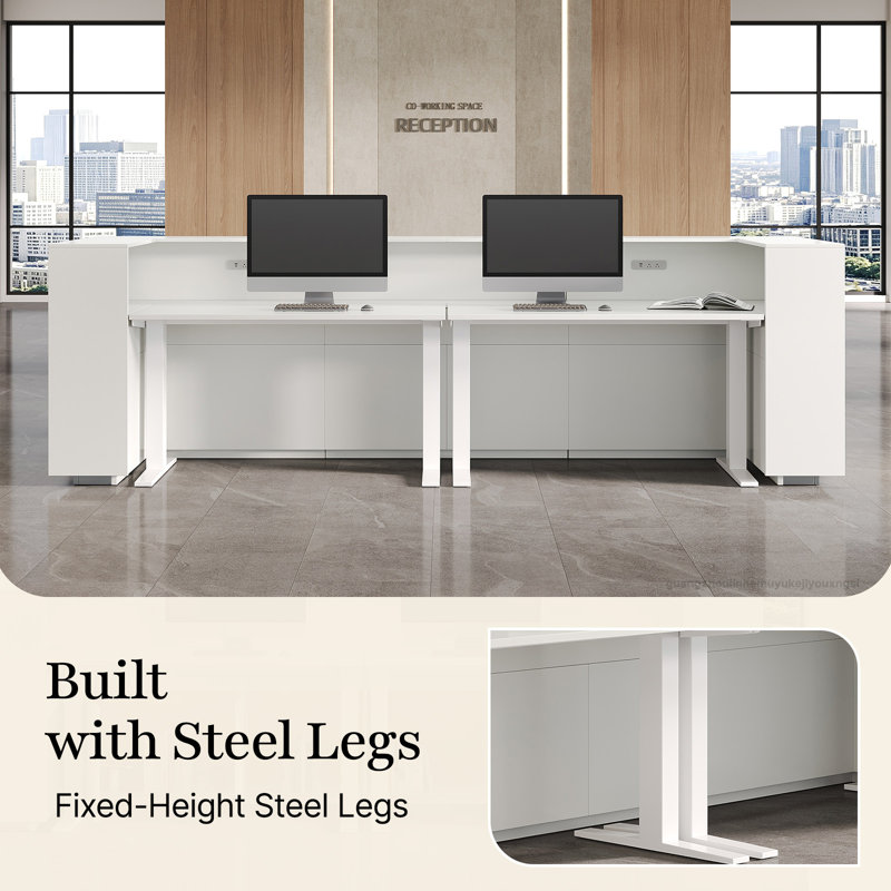 Dual-Workstation Reception Desk with Storage and Power Outlets