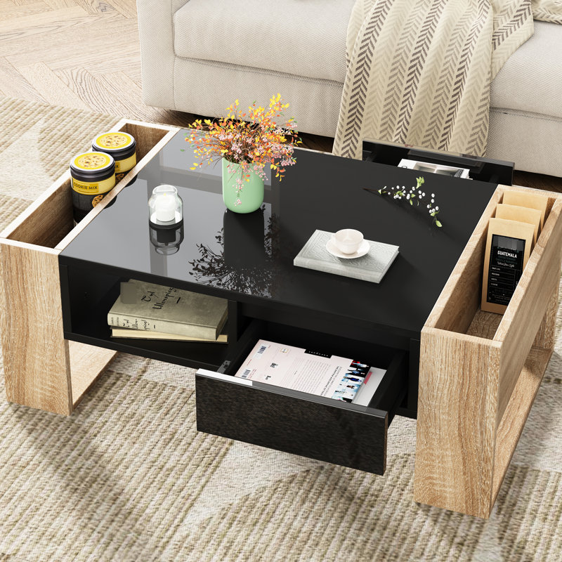 Table basse noire avec 2 tiroirs et compartiments latéraux pour l'organisation, 41,3 x 23,6 pi, Noir