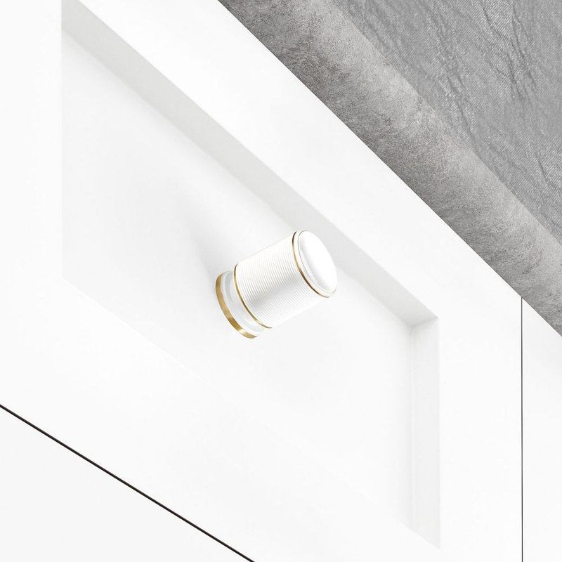 Poignée cylindrique Monaco, Laiton brossé / blanc, H 1,26 po x l 1,25 po x P 1,25 po