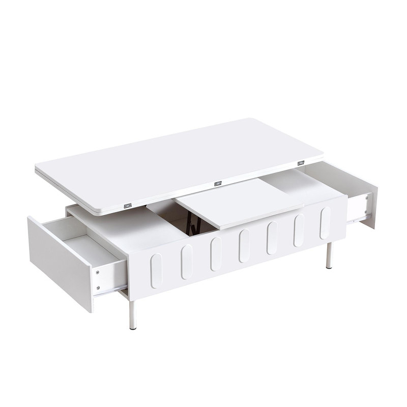 Table basse avec tiroirs VIBE HAUS avec tiroirs, table centrale moderne avec plateau pliable, table basse réglable multifonctionnelle avec compartiment de rangement dissimulé