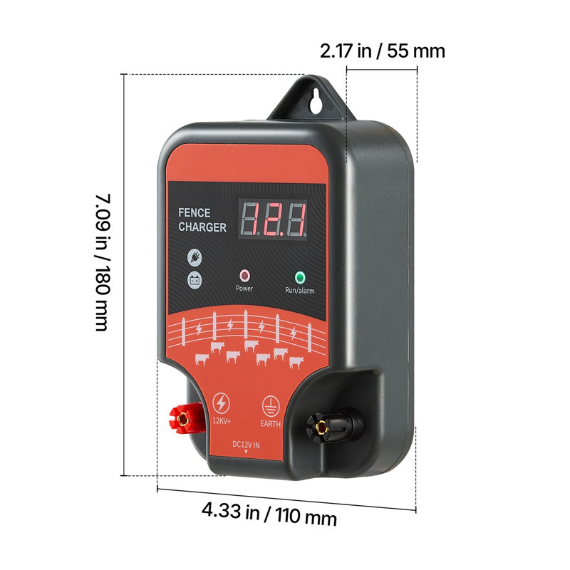 Électrificateur/chargeur pour clôture électrique, sortie 10 kV 3 J avec indicateur DEL, compatible CA/CC/solaire pour la protection du bétail et de la volaille