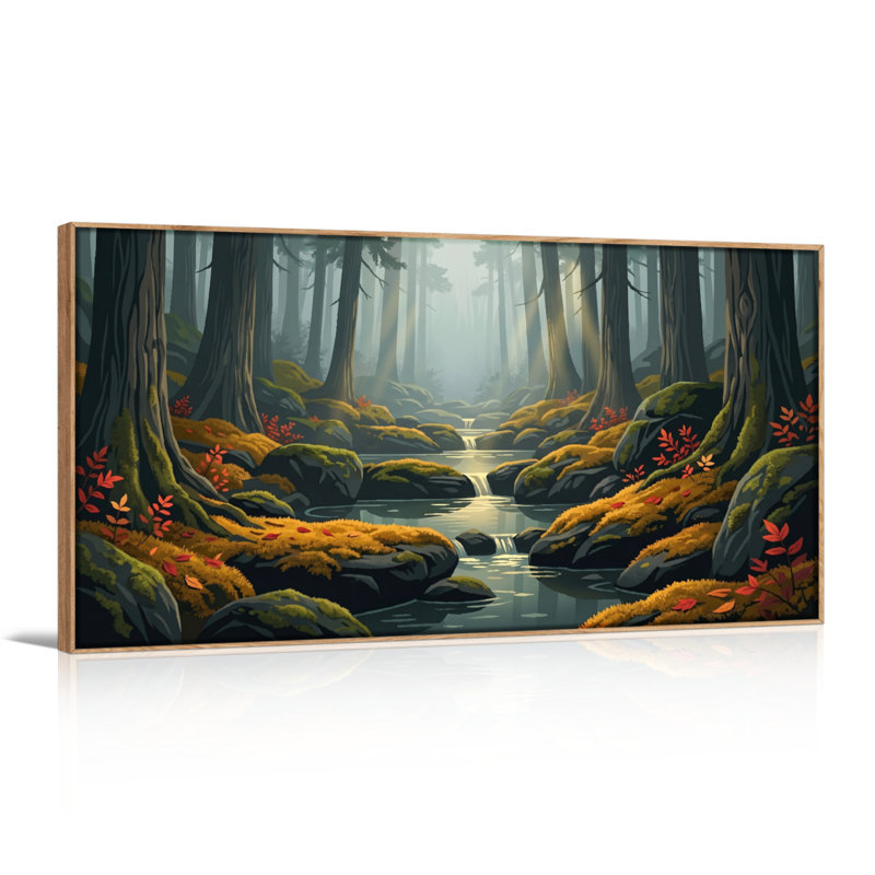 Ensemble de 1 tableau sur toile « Ruisseau forestier », L 40 po x H 20 po, Naturel