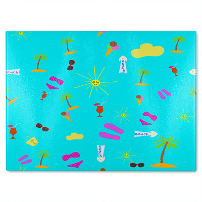 Beach Cartoons Glass Chopping Board