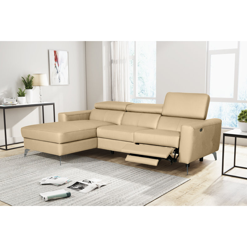 Amorian Leather Reclining Corner Sofa, Beige, Left Hand Facing