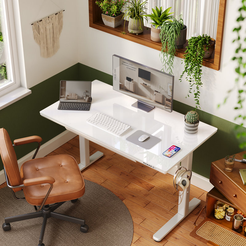 Neeli 47 Inch Home Office Wireless Charging Glass Standing Desk With Usb And Type-C