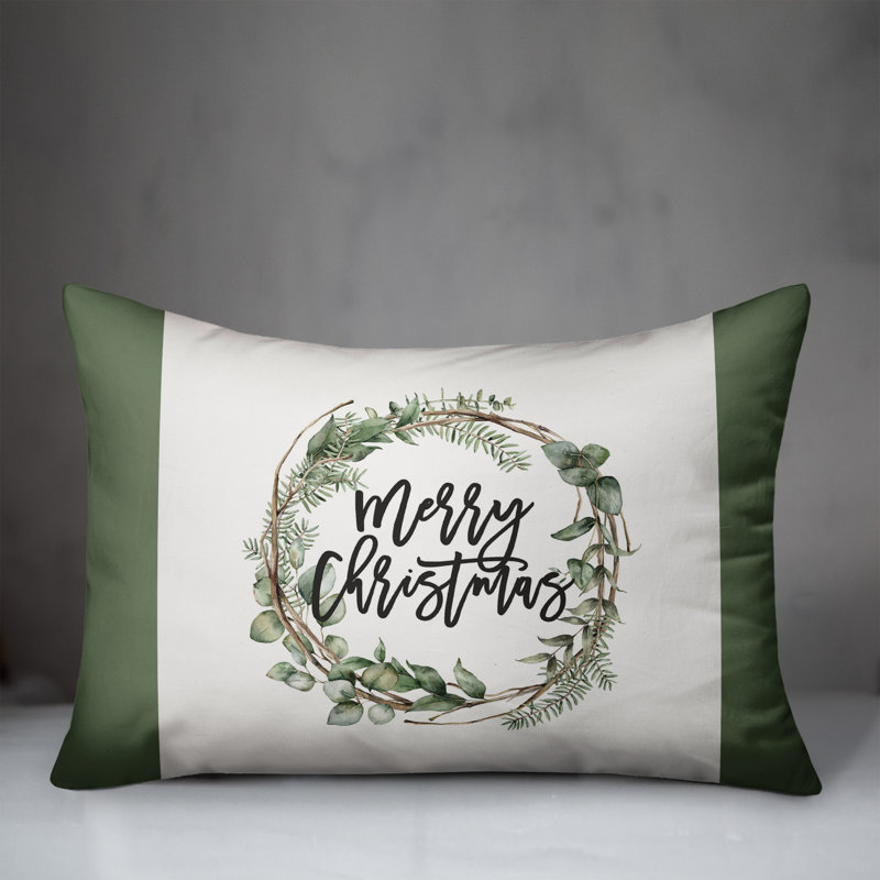  Merry Christmas Wreath Floral Rectangular Throw Cushion
