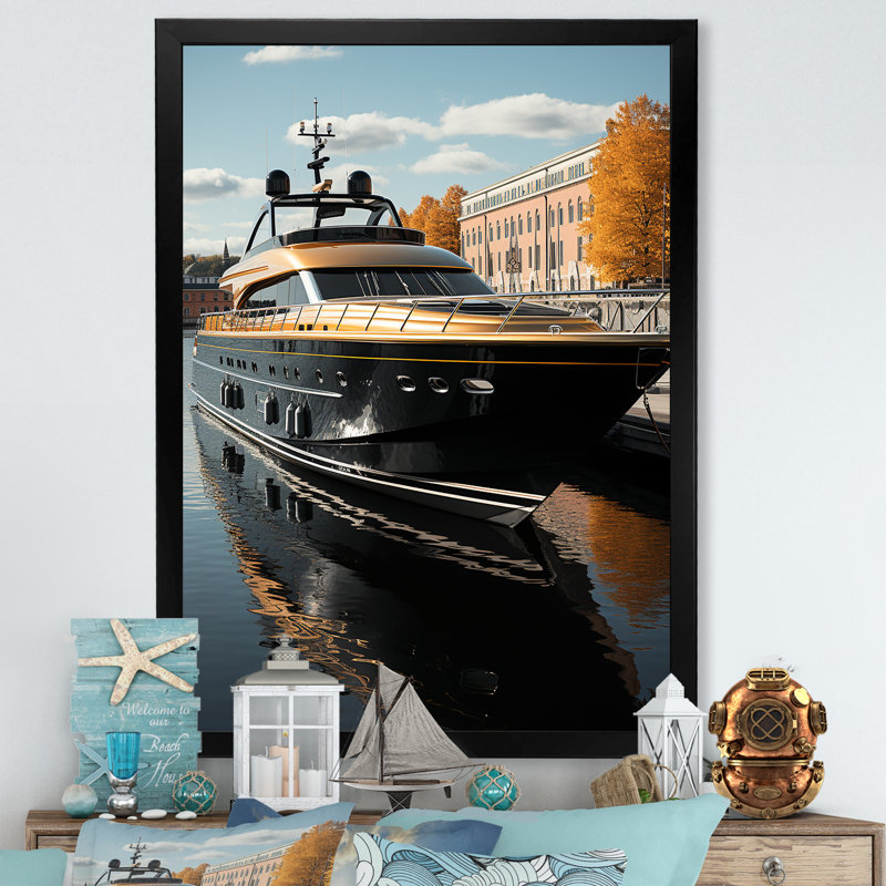 Port Dockside Elegance III - Décoration murale nautique et plage, Cadre simple noir, H 20 po x l 12 po x P 1 po