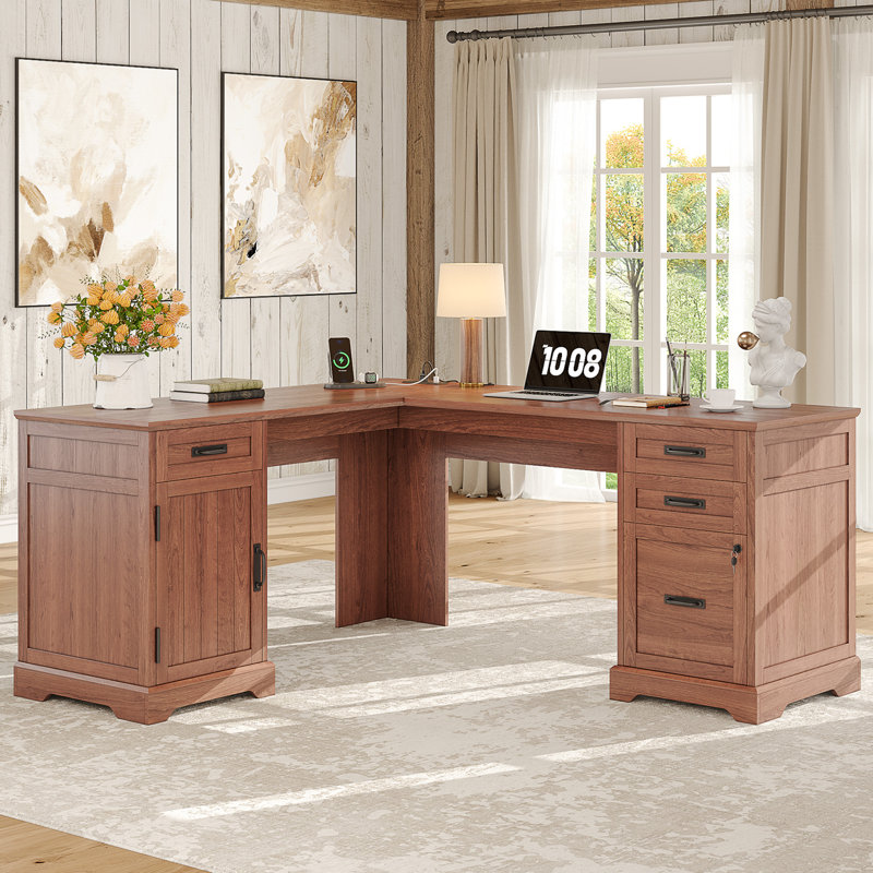Bureau en L 67 po Farmhouse, Brun / brun