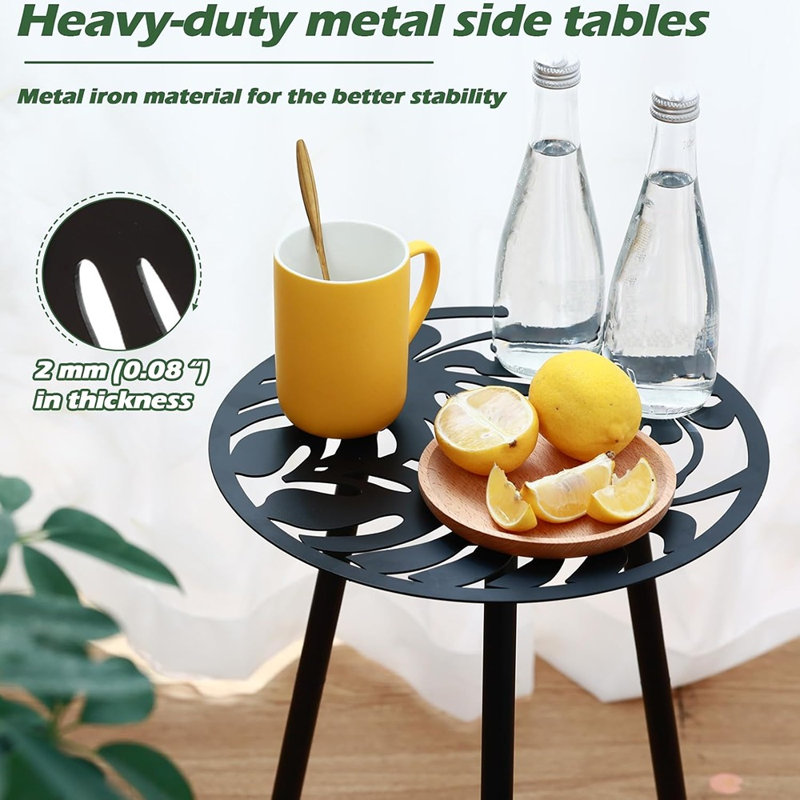Ensemble de 2 tables d'appoint d'extérieur en métal, tables de bout rondes pour patio, résistant aux intempéries, noir