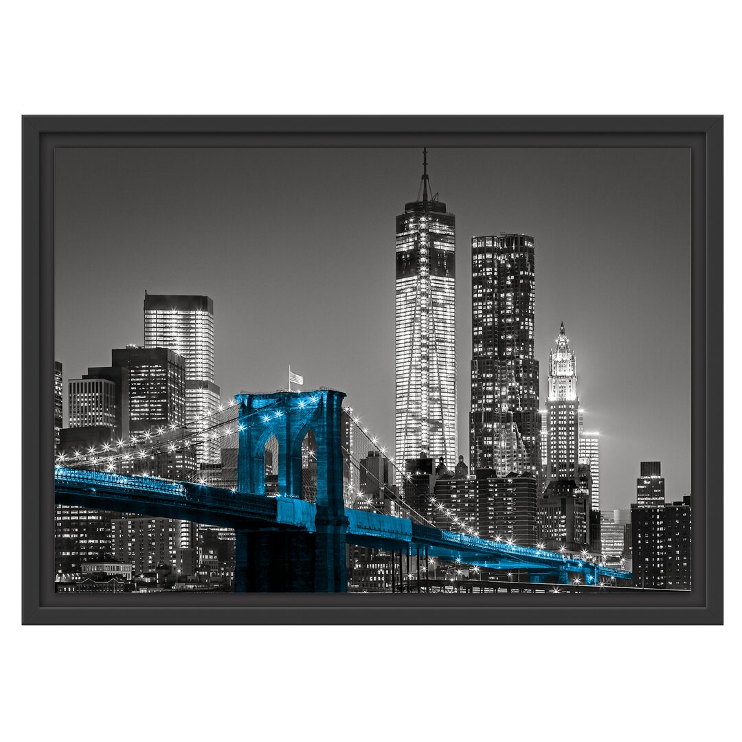 Gerahmtes Wandbild Brooklyn Bridge mit Wolkenkratzern