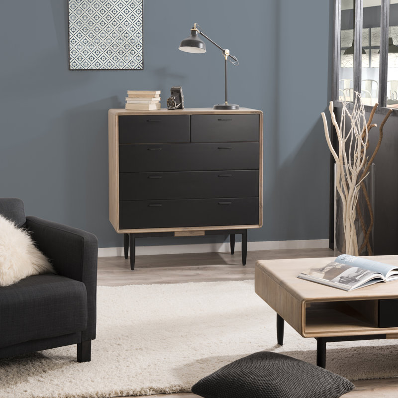 Brodeur Solid Wood 100cm W 5 - Drawer Chest of Drawers