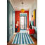 Tapis décoratif à motif géométrique vert et bleu-712227213