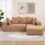 Élégant canapé modulaire beige moelleux et confortable avec coussins décoratifs doux pour le salon-1975288870