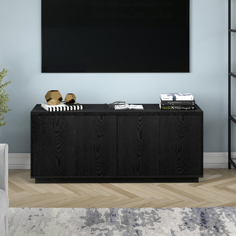 Hanson Rectangular Fluted TV Stand for TV's up to 65" in Black Grain, Black
