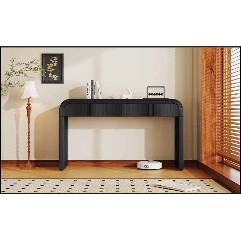 Console unique à silhouette arrondie et à surface lisse avec tiroirs spacieux et pieds réglables, Noir