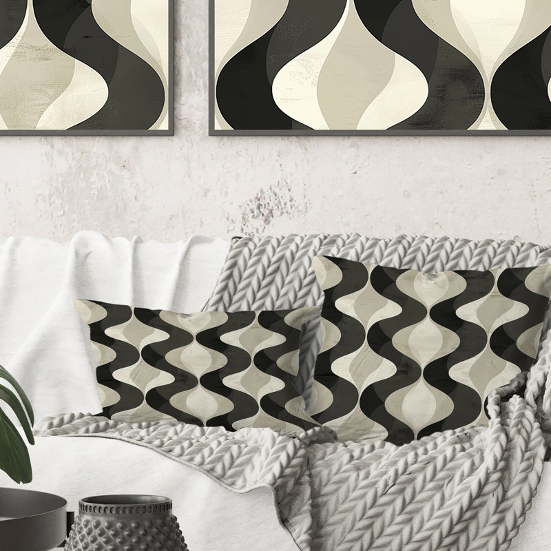 Coussin Black Retro Wave - Mid-Century, H 16 po x l 16 po