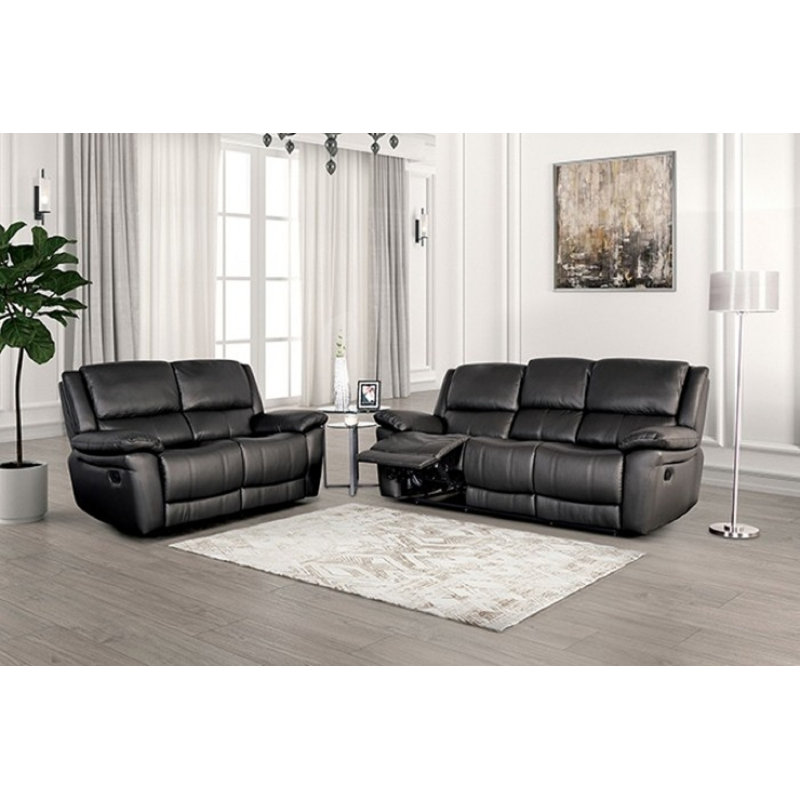 Ensemble de canapé en cuir avec fauteuils inclinables manuels Lenna, Noir