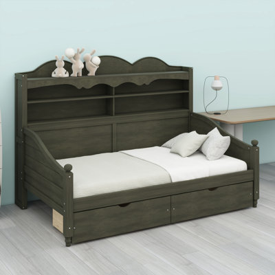 Vintage-Inspired Daybed with Under-Bed Drawers and shelves – Classic Design for Bedroom or Living Room