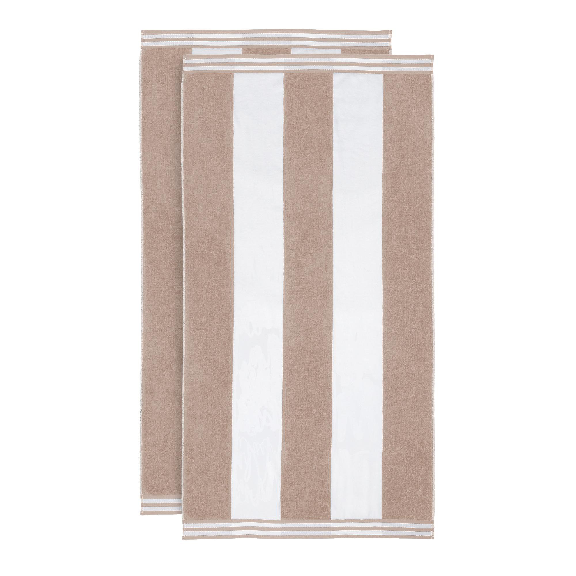 Calheta Cotton Oversized Cabana Stripe Beach Towels, Taupe, 2